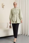 Gizli Düğmeli Kuşaklı Poplin Tunik -Çağla Y.-Tunik-223-3098-R70