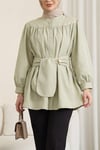 Gizli Düğmeli Kuşaklı Poplin Tunik -Çağla Y.-Tunik-223-3098-R70