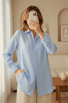 Gizli Düğmeli Oval Kesim Uzun Gömlek -Bebe Mavi-Gömlek-349-5071-R32