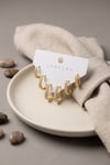 Gold Renk Zirkon Taşlı Pirinç Oval Kare Model Kadın Küpe Seti