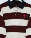 Gömlek Yaka Düğmeli Kalp Nakışlı Triko Tunik -Bordo-Kazak-109-9784-R04