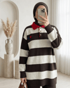 Gömlek Yaka Düğmeli Kalp Nakışlı Triko Tunik -K. Kahve-Kazak-109-9784-R54