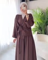 Gül Broşlu Yandan Bağlamalı Ceket Etek Keten Takım -Kahve-Takım-420-8034-R15