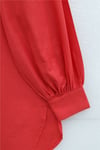 Güpür Püsküllü Ham Keten Balon Kol Gömlek       -Mercan Kırmızı-Tunik-307-2109-R82