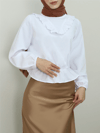 Güpürlü Beli Büzgülü Poplin Bluz -Beyaz-Bluz-349-5044-R02