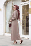 Hakim Yaka Belden Bağlamalı Elbise -Tarçın-Elbise-111-60835-R45