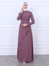 Hakim Yaka Kemeri ve Kolları Boncuk Detaylı Abiye  -Vişne-Krep Abiye-311-4232-R44