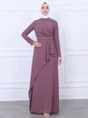 Hakim Yaka Kemeri ve Kolları Boncuk Detaylı Abiye  -Vişne-Krep Abiye-311-4232-R44