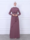 Hakim Yaka Kemeri ve Kolları Boncuk Detaylı Abiye  -Vişne-Krep Abiye-311-4232-R44