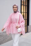 Hakim Yaka Kemerli Astarlı İspanyol Kol Oversize Liyosel Tunik -Pembe