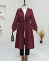 Hakim Yaka Tünel Bağcıklı Kaşe Kaban   -Bordo-Kaban-347-8003-R04