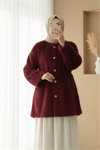 İçi Astarlı Beli Büzgülü Kürklü Ceket -Bordo-Ceket-398-99009-R04