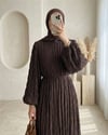 İçi Astarlı Kolu Lastikli Gipeli Modal Elbise -K. Kahve-Elbise-307-0080-R54