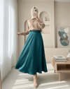 تنورة واسعة من الساتان مبطنة - زمرد-Kloş Etek-123-3038S-R17