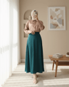 تنورة واسعة من الساتان مبطنة - زمرد-Kloş Etek-123-3038S-R17