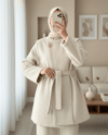 İçi Astarlı Tek Düğmeli Kemerli Sakallı Kap -Krem-Trençkot-223-3077-R28
