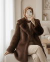 İçi Astarlı Tek Düğmeli Kürklü Ceket  -Kahve-Ceket-348-2461-R15