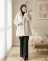 İçi Astarlı Tek Düğmeli Kürklü Ceket  -Taş-Ceket-348-2461-R43