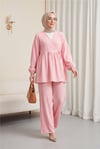İçten Bağlamalı Tunik Bol Paça Pantolonlu Takım -Pembe-Takım-223-3061-R20