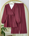 İçten Bağlamalı Tunik Bol Paça Pantolonlu Takım -Bordo-Takım-223-3061-R04