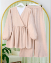 İçten Bağlamalı Tunik Bol Paça Pantolonlu Takım -Vizon-Takım-223-3061-R23