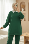 İki İp Yırtmaçlı Parçalı Salaş Penye Tunik -Zümrüt-Tunik-104-1587-R17
