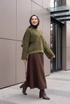 İnce Çizgili Oversize Triko Kazak -Haki
