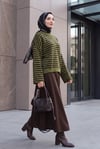 İnce Çizgili Oversize Triko Kazak -Haki