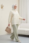 İnci Detaylı Astarlı Fistolu Arkası Uzun Tunik -Bej-Tunik-144-7016-R56