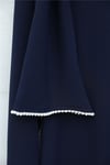 İnci Detaylı Çıkarılabilir Pelerinli İspanyol Kol Astarlı Krep Abaya Elbise  -Lacivert-Elbise-386-6280-R03
