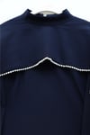 İnci Detaylı Çıkarılabilir Pelerinli İspanyol Kol Astarlı Krep Abaya Elbise  -Lacivert-Elbise-386-6280-R03