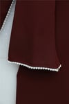 İnci Detaylı Çıkarılabilir Pelerinli İspanyol Kol Astarlı Krep Abaya Elbise  -Bordo-Elbise-386-6280-R04