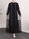 İncili Taşlı İkili Abaya Takım -Siyah-Abaya-118-3153-R01