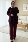 Kabartma Desenli Yumoş Triko Kazak -Bordo-Kazak-109-0943-R04
