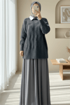 Kabartma Desenli Yumoş Triko Kazak   -Füme-Kazak-109-0943-R18