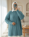 Kabartma Desenli Yumoş Triko Kazak  -Turkuaz-Kazak-109-0943-R19