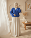 Kabartma Örgülü Düğmeli Triko Hırka  -Saks-Hırka-109-0260-R10