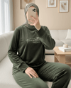 Kabartma Yazılı Fransız Kadife Pijama Takımı -Haki-Pijama-416-59700-R05