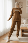 Kabartma Yazılı Fransız Kadife Pijama Takımı -Tarçın-Pijama-416-59700-R45