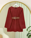 Kalın Kemerli Buklet Kazak  -Bordo-Kazak-253-13129-R04