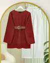 Kalın Kemerli Buklet Kazak  -Bordo-Kazak-253-13129-R04