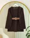 Kalın Kemerli Buklet Kazak  -Kahve-Kazak-253-13129-R15