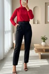 Kalın Kemerli Kumaş Pantalon  -Siyah-Pantolon-186-055-R01