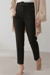 Kalın Kemerli Kumaş Pantalon  -Siyah-Pantolon-186-055-R01