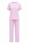 Kalp Desenli Bisiklet Yaka Kısa Kol Penye Pijama Takımı -Pembe
