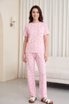 Kalp Desenli Bisiklet Yaka Kısa Kol Penye Pijama Takımı -Pembe