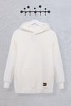 Kanguru Cepli Kapşonlu Armalı Sweat -Ekru-Kapşonlu Sweatshirt-357-3046-R07