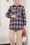 قميص تويد بجيوب بغطاء قلاب - أزرق داكن-Gömlek-399-3089-R03