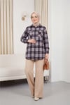 قميص تويد بجيوب بغطاء قلاب - أزرق داكن-Gömlek-399-3089-R03