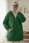 Kapşonlu Cepli Fermuarlı Şardonlu Sweat  -Zümrüt-Sweatshirt-104-1397-R17